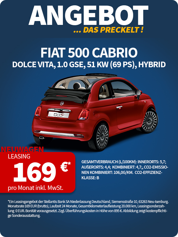 Angebot: Fiat 500 Cabrio, Dolce Vita, Hybrid