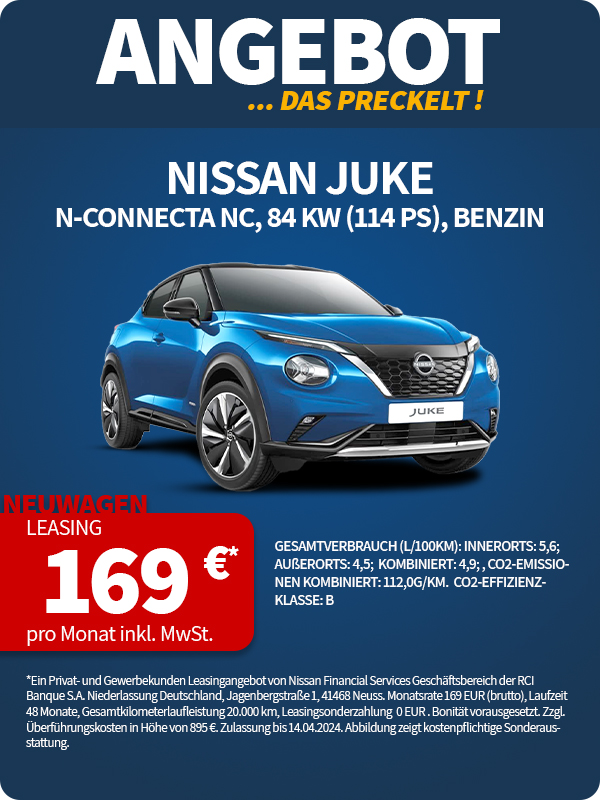 Angebot Nissan Juke jetzt günstig leasen bei Preckel Automobile