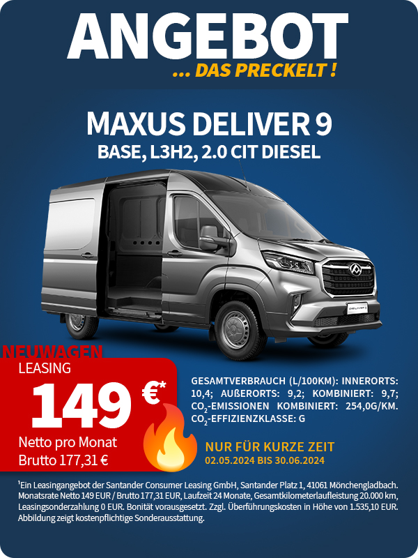 Angebot Maxus Deliver9 jetzt günstig leasen bei Preckel Automobile