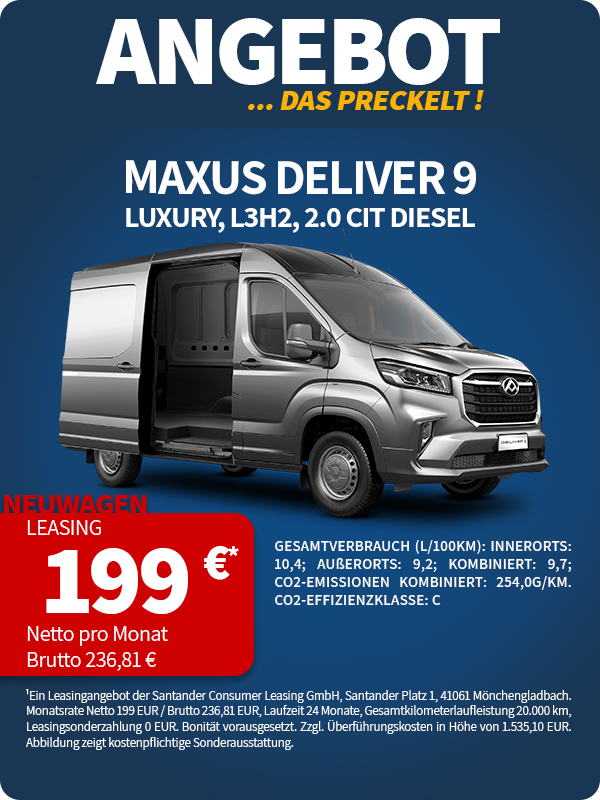 Angebot Maxus Deliver9 jetzt günstig leasen bei Preckel Automobile