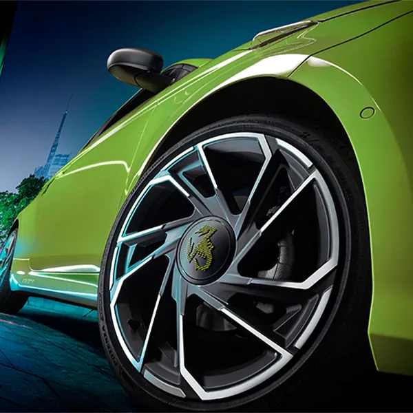 die Leichtmetallfeldegen des Abarth 500e haben 5 gefächerte Flügel